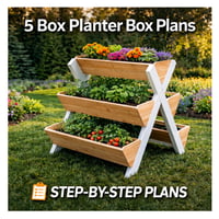 Image 1 of Planter Box Plans 5-Box Tiered Wooden Garden Stand DIY Herb Vegetable Flower Raised