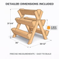 Image 2 of Planter Box Plans 5-Box Tiered Wooden Garden Stand DIY Herb Vegetable Flower Raised