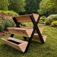 Image 5 of Planter Box Plans 5-Box Tiered Wooden Garden Stand DIY Herb Vegetable Flower Raised