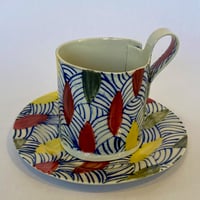 Image 2 of Teacup, Plate and jug blue waves.