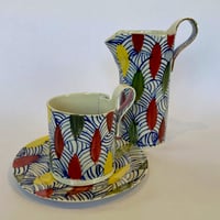 Image 1 of Teacup, Plate and jug blue waves.