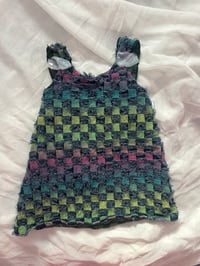 Image 1 of Multicolour Checkered Distressed Denim Dress 