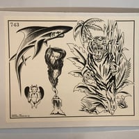 Image 1 of 1985 Spaulding & Roger’s production flash sheet Tiger and shark 11x14