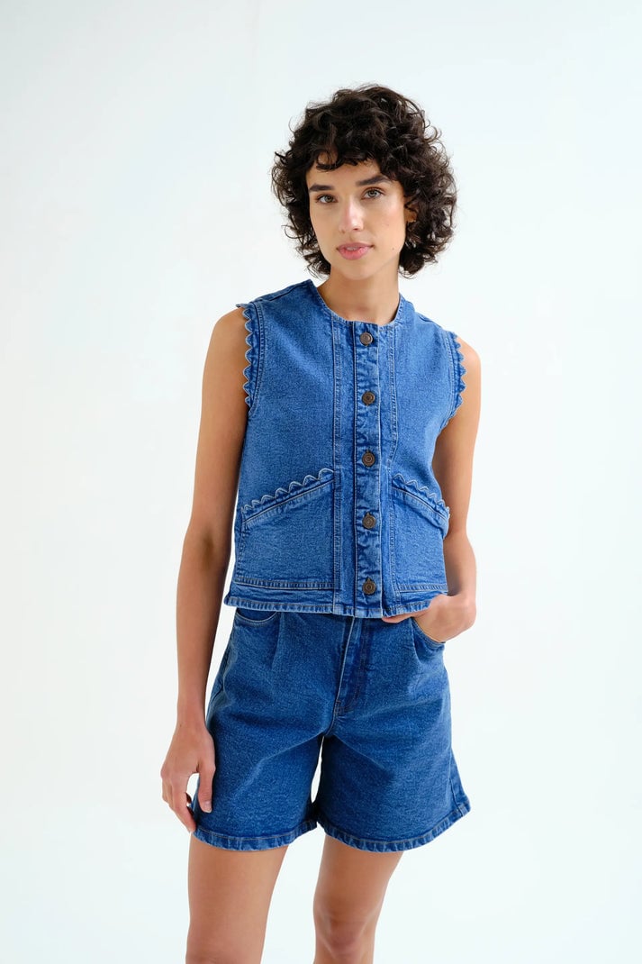 Image of 1-Chaleco denim ondas