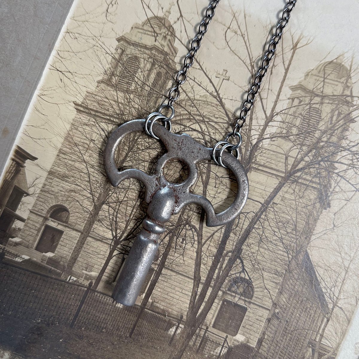 Bat Wing Clock Key Necklace