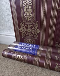 1980s Vintage Crown Wallpaper Rolls - Dark Academia Striped Neo-classical - (Sets of 2 & 3 Rolls) – detail view 5