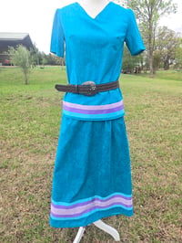 Image 1 of Native American Ribbon Skirt & Top - "Turquoise & Violet"
