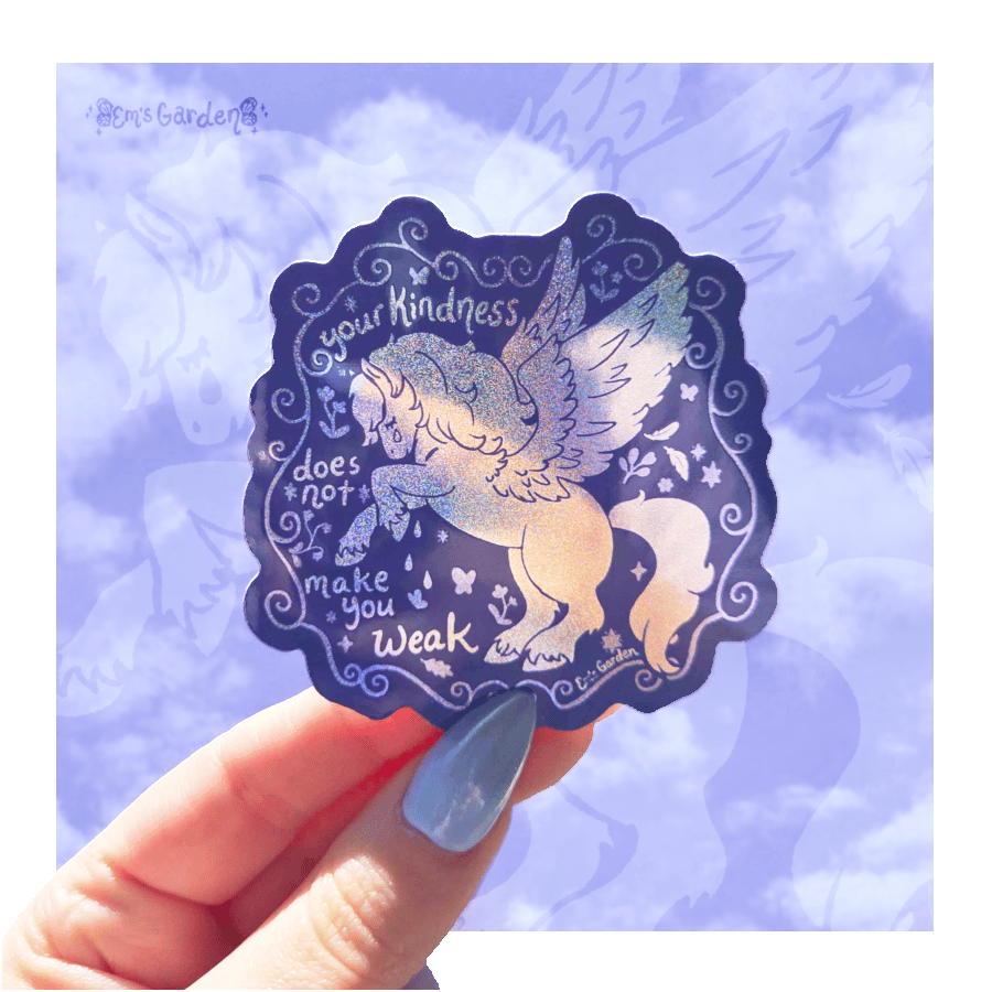 Image of Kindness Pegasus Rainbow Dust Sticker |  Vinyl Holographic Glitter Sticker