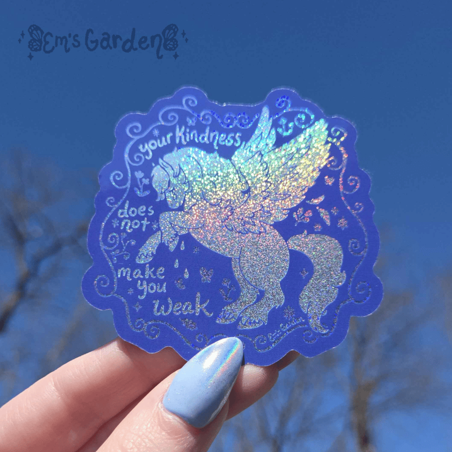 Image of Kindness Pegasus Rainbow Dust Sticker |  Vinyl Holographic Glitter Sticker