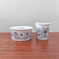 Image 1 of Arabia Finland Krokus Black and White Sugar Bowl and Creamer