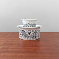 Image 2 of Arabia Finland Krokus Black and White Sugar Bowl and Creamer