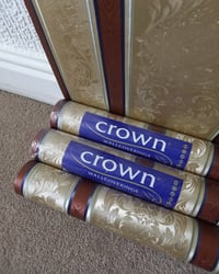 1980s Vintage Crown Wallpaper Rolls - Baroque Striped Moire Maroon Gold - (Sets of 2 & 3 Rolls) – detail view 9