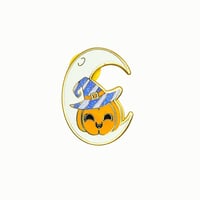 Image 1 of Crescent Moon Pumpkin Enamel Pin | Cute Halloween Witch Pin