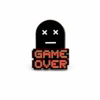 Image 3 of Glow Game Over Enamel Pin – Retro Gamer Ghost Pin (Glow in Dark)