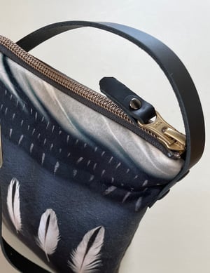 Image of Oystercatcher feathers, crossbody velvet and waxed canvas phone bag