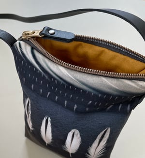 Image of Oystercatcher feathers, crossbody velvet and waxed canvas phone bag