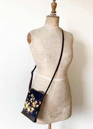 Image of Acacia blossom, crossbody velvet and waxed canvas phone bag