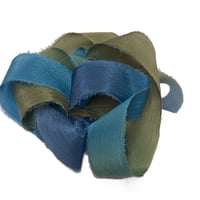 Image 2 of 5PC.  BLUE REEF 45" Hand Dyed Raw Edge Silk Craft Making Ribbon/Hand made  Hand Dyed 