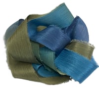 Image 3 of 5PC.  BLUE REEF 45" Hand Dyed Raw Edge Silk Craft Making Ribbon/Hand made  Hand Dyed 
