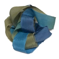 Image 4 of 5PC.  BLUE REEF 45" Hand Dyed Raw Edge Silk Craft Making Ribbon/Hand made  Hand Dyed 