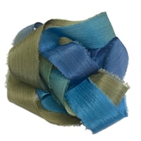 Image 1 of 5PC.  BLUE REEF 45" Hand Dyed Raw Edge Silk Craft Making Ribbon/Hand made  Hand Dyed 