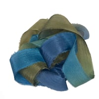 Image 5 of 5PC.  BLUE REEF 45" Hand Dyed Raw Edge Silk Craft Making Ribbon/Hand made  Hand Dyed 