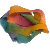 Image 5 of 5PC. CARNIVAL  45" Hand Dyed Raw Edge Silk Craft Making Ribbon/Hand made  Hand Dyed 