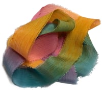 Image 4 of 5PC. CARNIVAL  45" Hand Dyed Raw Edge Silk Craft Making Ribbon/Hand made  Hand Dyed 