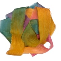 Image 6 of 5PC. CARNIVAL  45" Hand Dyed Raw Edge Silk Craft Making Ribbon/Hand made  Hand Dyed 