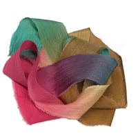 Image 2 of 5PC. FIESTA  45" Hand Dyed Raw Edge Silk Craft Making Ribbon/Hand made  Hand Dyed 