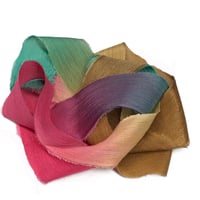 Image 4 of 5PC. FIESTA  45" Hand Dyed Raw Edge Silk Craft Making Ribbon/Hand made  Hand Dyed 