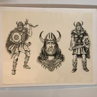 Image 1 of ‘81 Guideline Tattoo Vikings flash sheet laminated 11x14