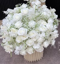 White rose flowers ball with baby breath 