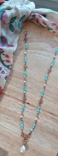 Image 1 of Turquoise Rice Pearl Station Necklace🩵