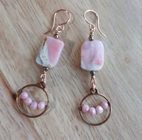 Image 1 of Pink Peruvian Opal Copper Hoop Dangles💗