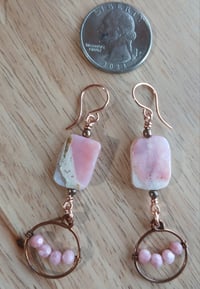 Image 2 of Pink Peruvian Opal Copper Hoop Dangles💗