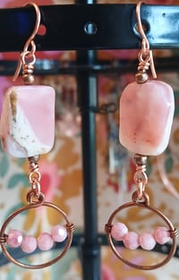 Image 3 of Pink Peruvian Opal Copper Hoop Dangles💗