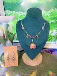 Image 1 of Enchanted Natural Rose Pendant Necklace & Rose Quartz Butterfly Earrings Set – Fairycore Jewelry
