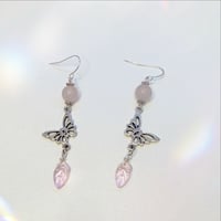 Image 2 of Enchanted Natural Rose Pendant Necklace & Rose Quartz Butterfly Earrings Set – Fairycore Jewelry