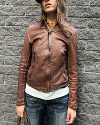 Image 1 of BROWN CONTRAST STITCH LEATHER JACKET