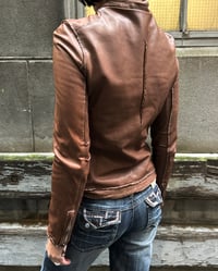 Image 3 of BROWN CONTRAST STITCH LEATHER JACKET
