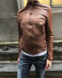 Image 4 of BROWN CONTRAST STITCH LEATHER JACKET