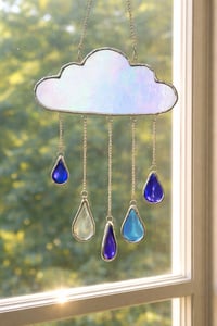 Image 1 of Rain Cloud Stained Glass Suncatcher