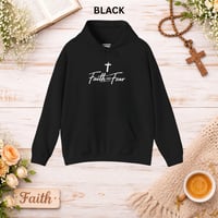 Image 3 of Faith Over Fear Hoodie — Christian Cross Inspirational Hooded Sweatshirt