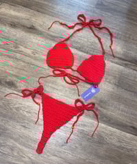 Image 1 of Red Crochet Thong Bikini