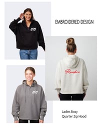  Enza®  EMBROIDERED Ladies Boxy Half Zip HOODIE