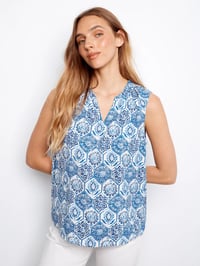 Printed Sleeveless Ruffle Neck Top - Mosaic