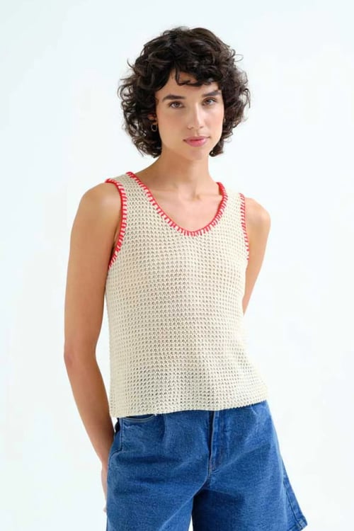 Image of 1-Top punto calado blanco roto