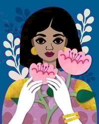 Woman Holding Tropical Flowers Art Print