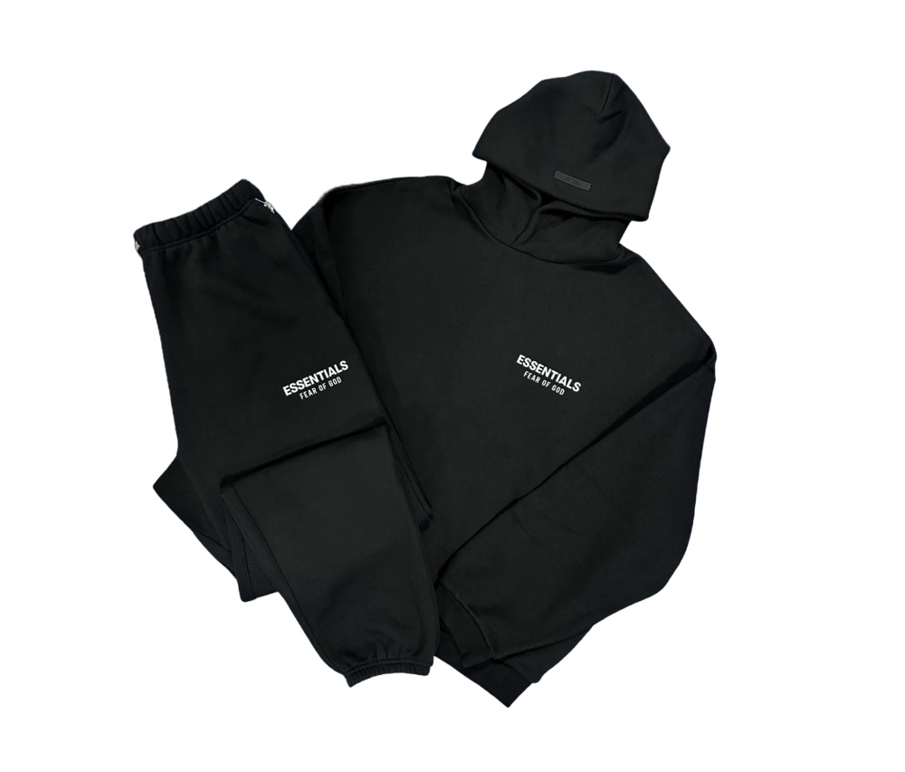 Image of FEAR OF GOD ESSENTIALS BLACK TRACKSUIT